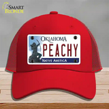 Peachy Oklahoma Novelty License Plate Hat Mesh / Red