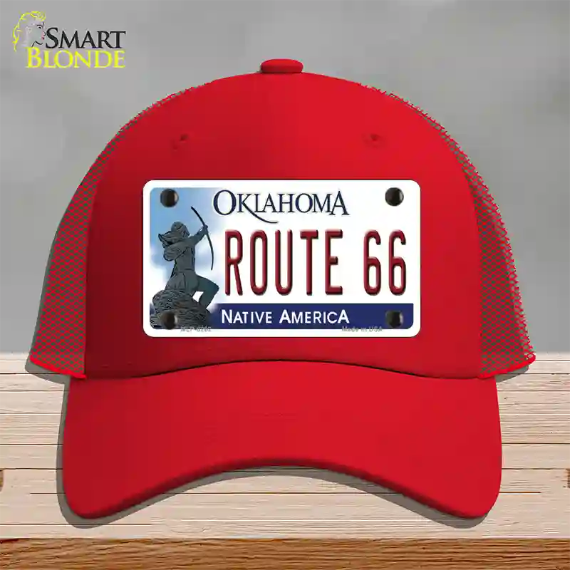 Route 66 Oklahoma Novelty License Plate Hat Mesh / Red