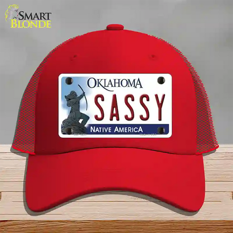 Sassy Oklahoma Novelty License Plate Hat Mesh / Red