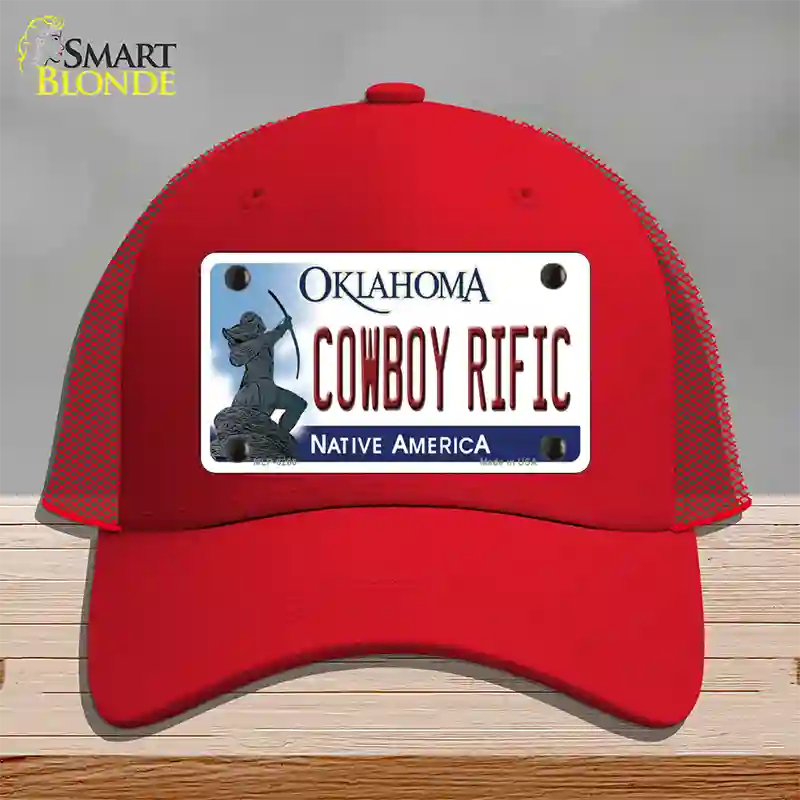 Cowboy Rific Oklahoma Novelty License Plate Hat Mesh / Red