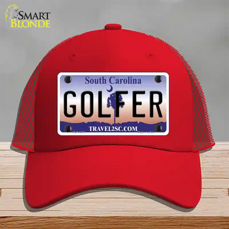 Golfer South Carolina Novelty License Plate Hat Mesh / Red