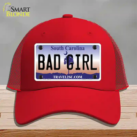 Bad Girl South Carolina Novelty License Plate Hat Mesh / Red