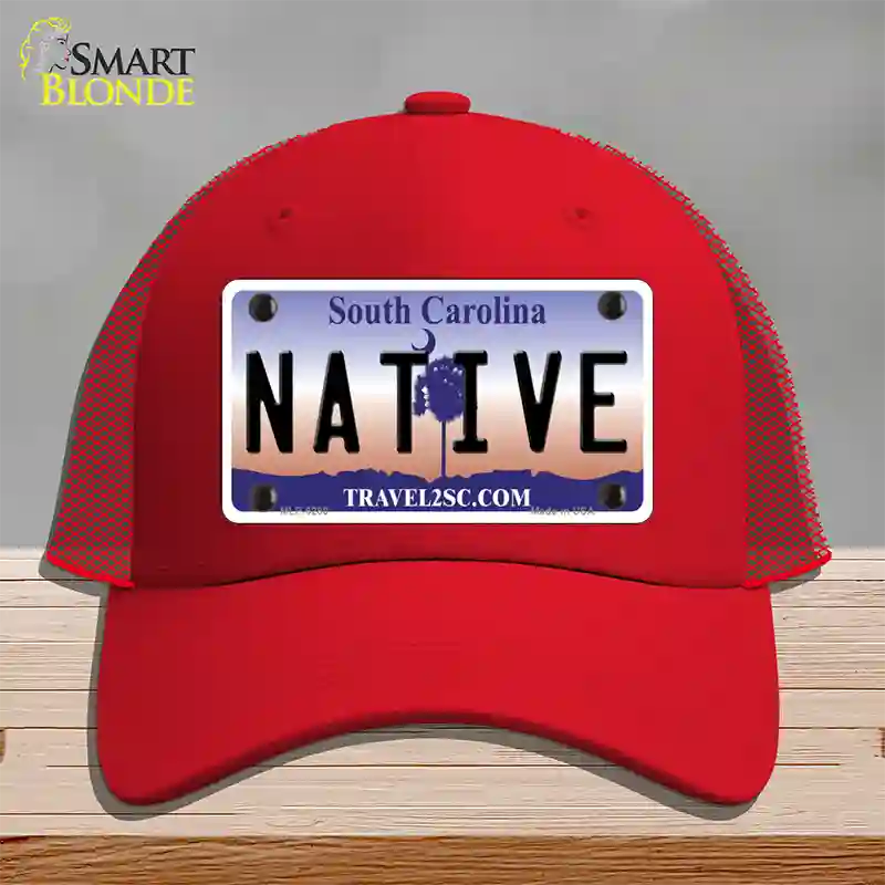 Native South Carolina Novelty License Plate Hat Mesh / Red