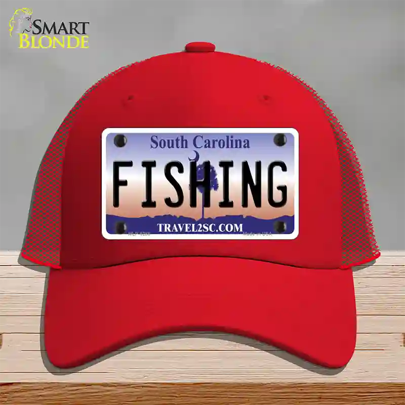 Fishing South Carolina Novelty License Plate Hat Mesh / Red