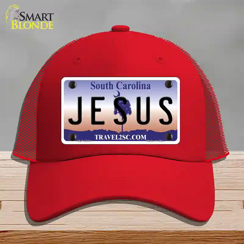 Jesus South Carolina Novelty License Plate Hat Mesh / Red