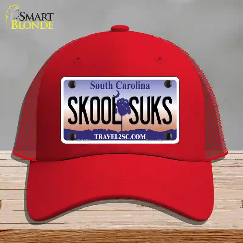 Skool Suks South Carolina Novelty License Plate Hat Mesh / Red