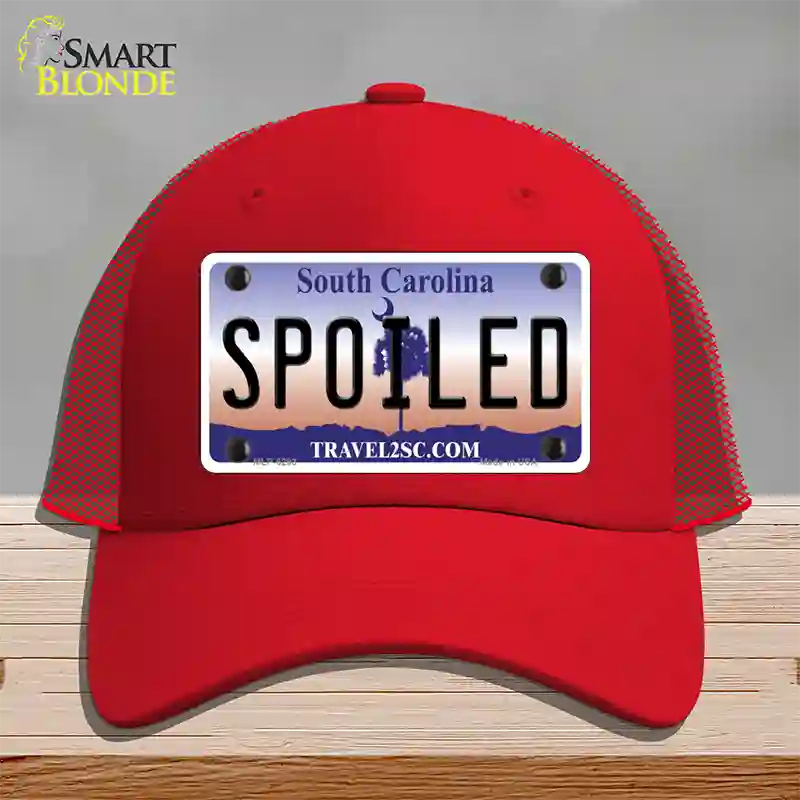 Spoiled South Carolina Novelty License Plate Hat Mesh / Red