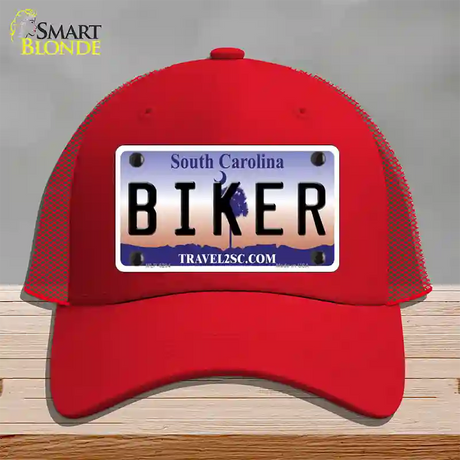 Biker South Carolina Novelty License Plate Hat Mesh / Red