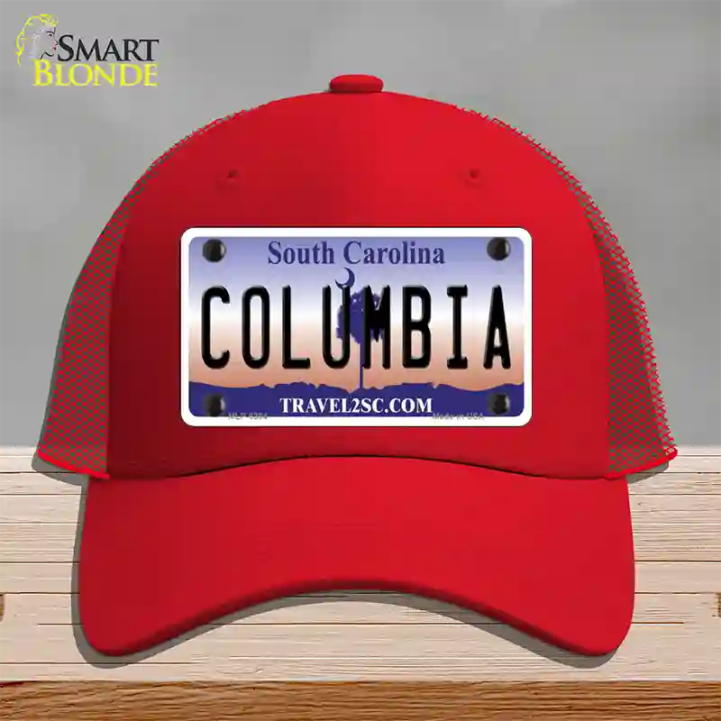 Columbia South Carolina Novelty License Plate Hat Mesh / Red