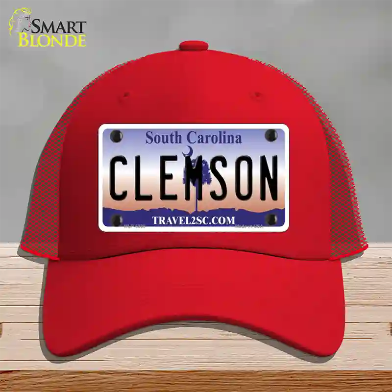 Clemson South Carolina Novelty License Plate Hat Mesh / Red