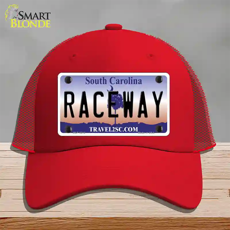 Raceway South Carolina Novelty License Plate Hat Mesh / Red