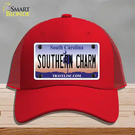 Southern Charm South Carolina Novelty License Plate Hat Mesh / Red