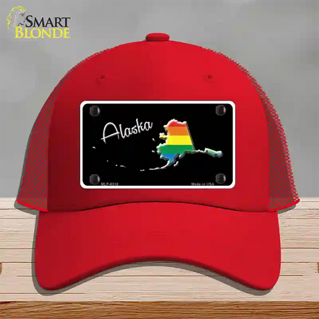 Alaska Rainbow Novelty License Plate Hat Mesh / Red