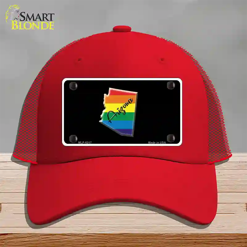 Arizona Rainbow Novelty License Plate Hat Mesh / Red