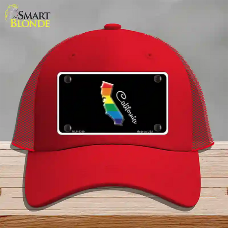 California Rainbow Novelty License Plate Hat Mesh / Red