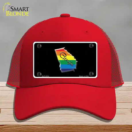 Georgia Rainbow Novelty License Plate Hat Mesh / Red