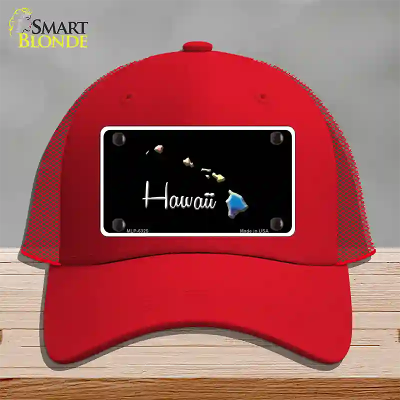 Hawaii Rainbow Novelty License Plate Hat Mesh / Red