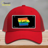 Iowa Rainbow Novelty License Plate Hat Mesh / Red