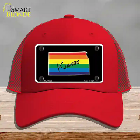 Kansas Rainbow Novelty License Plate Hat Mesh / Red