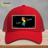 New Jersey Rainbow Novelty License Plate Hat Mesh / Red