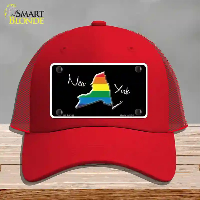 New York Rainbow Novelty License Plate Hat Mesh / Red