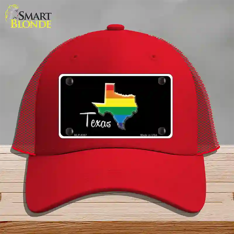 Texas Rainbow Novelty License Plate Hat Mesh / Red