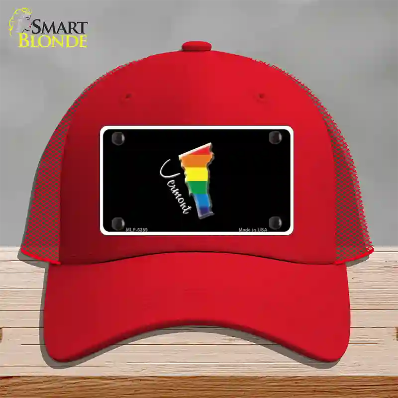 Vermont Rainbow Novelty License Plate Hat Mesh / Red