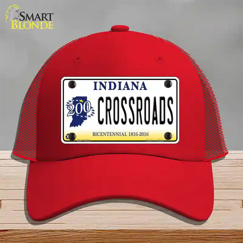 Crossroads Indiana Novelty License Plate Hat Mesh / Red