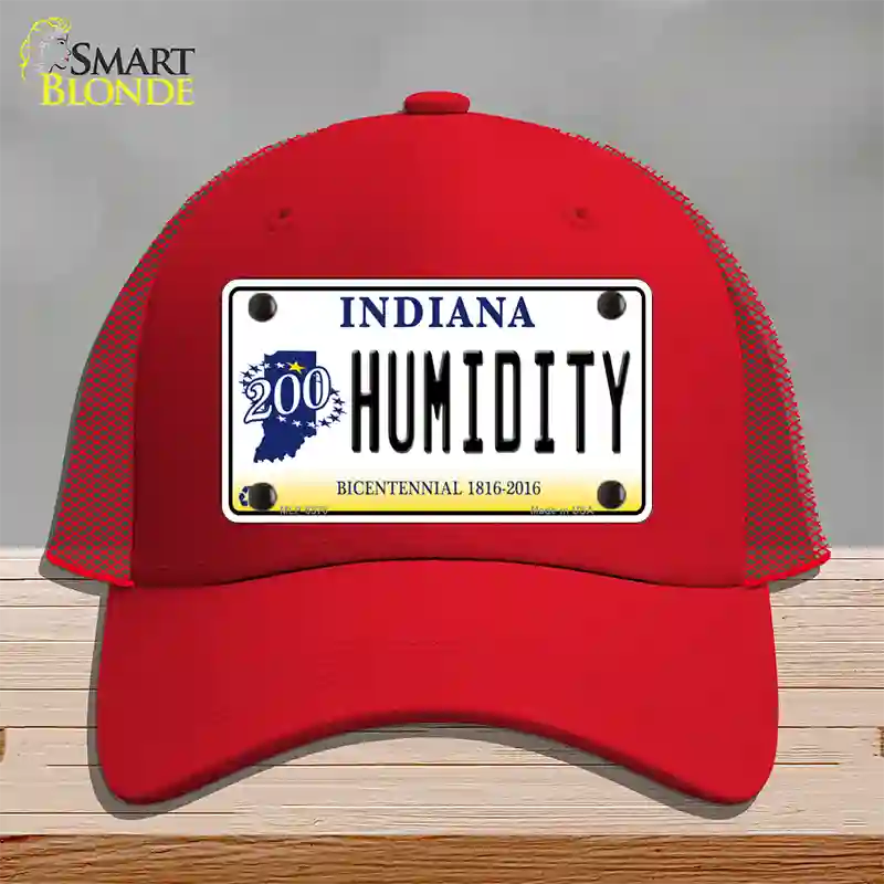 Humidity Indiana Novelty License Plate Hat Mesh / Red