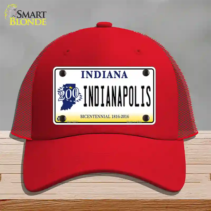 Indianapolis Indiana Novelty License Plate Hat Mesh / Red