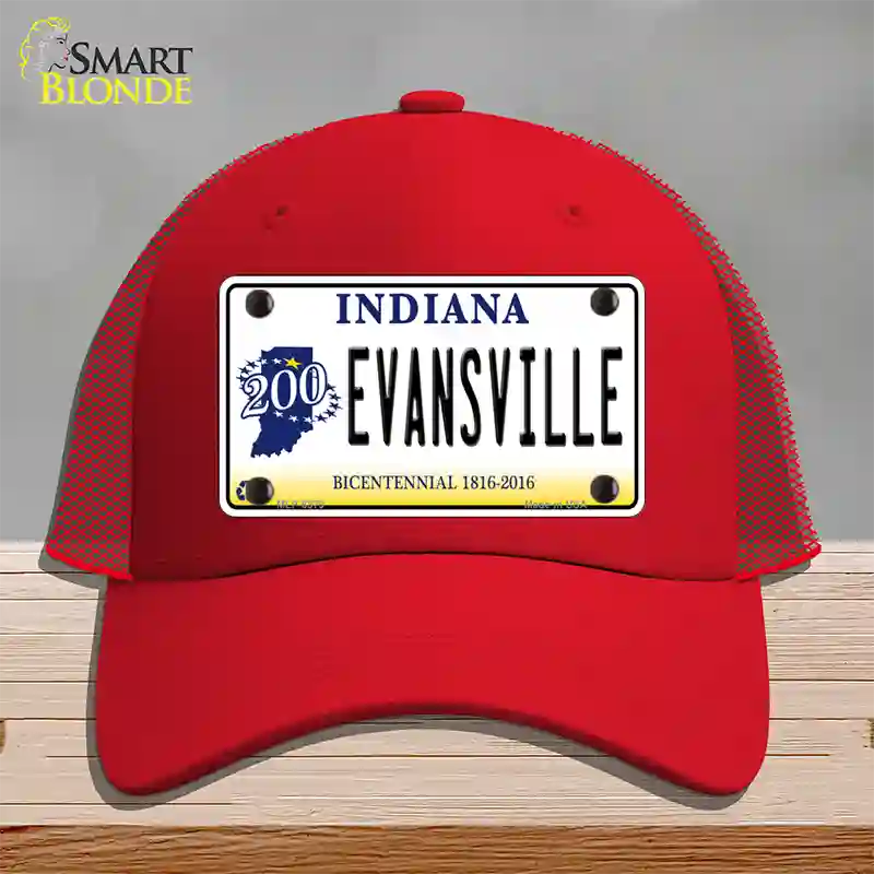 Evansville Indiana Novelty License Plate Hat Mesh / Red