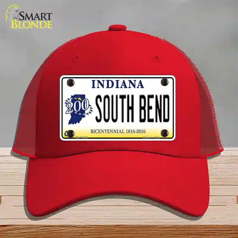 South Bend Indiana Novelty License Plate Hat Mesh / Red