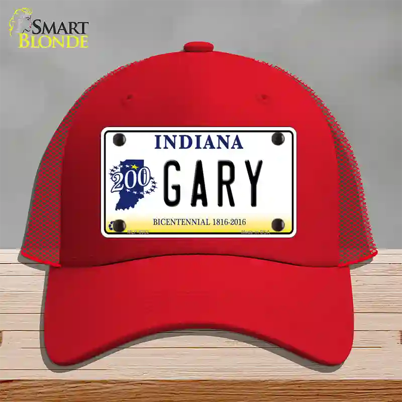 Gary Indiana Novelty License Plate Hat Mesh / Red