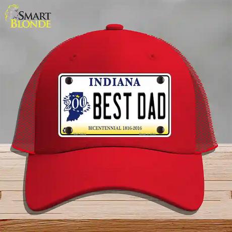 Best Dad Indiana Bicentennial Novelty License Plate Hat Mesh / Red