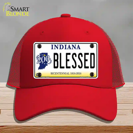 Blessed Indiana Novelty License Plate Hat Mesh / Red