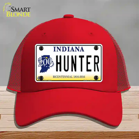 Hunter Indiana Bicentennial Novelty License Plate Hat Mesh / Red