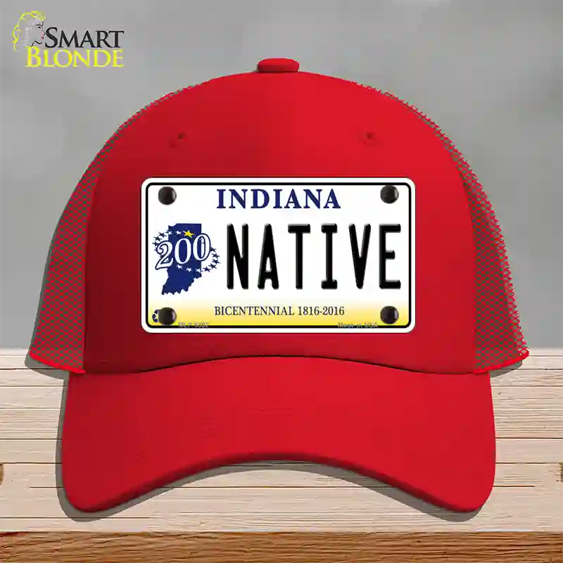 Native Indiana Novelty License Plate Hat Mesh / Red