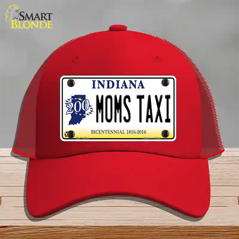 Moms Taxi Indiana Novelty License Plate Hat Mesh / Red