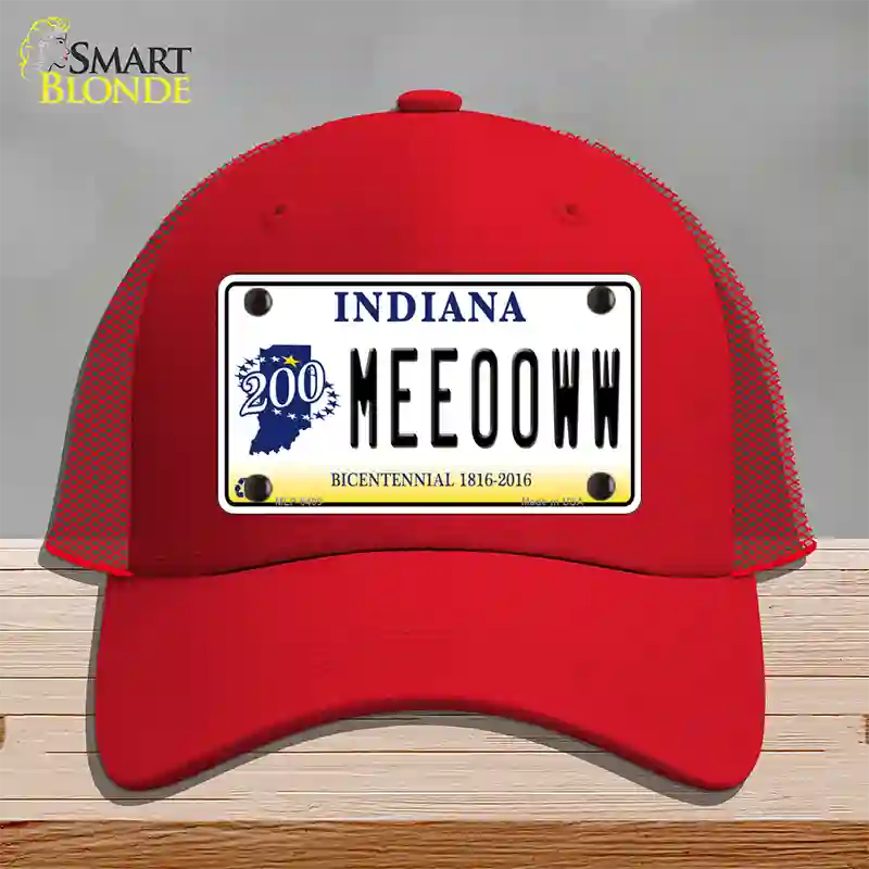 Meeooww Indiana Novelty License Plate Hat Mesh / Red