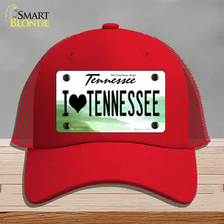 I Love Tennessee Novelty License Plate Hat Mesh / Red