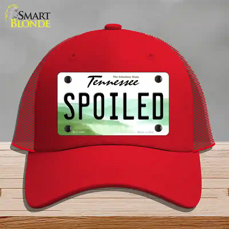 Spoiled Tennessee Novelty License Plate Hat Mesh / Red