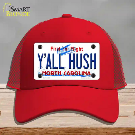 Yall Hush North Carolina Novelty License Plate Hat Mesh / Red