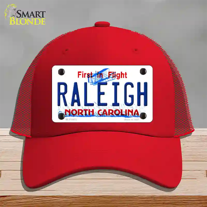 Raleigh North Carolina Novelty License Plate Hat Mesh / Red