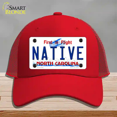 Native North Carolina Novelty License Plate Hat Mesh / Red