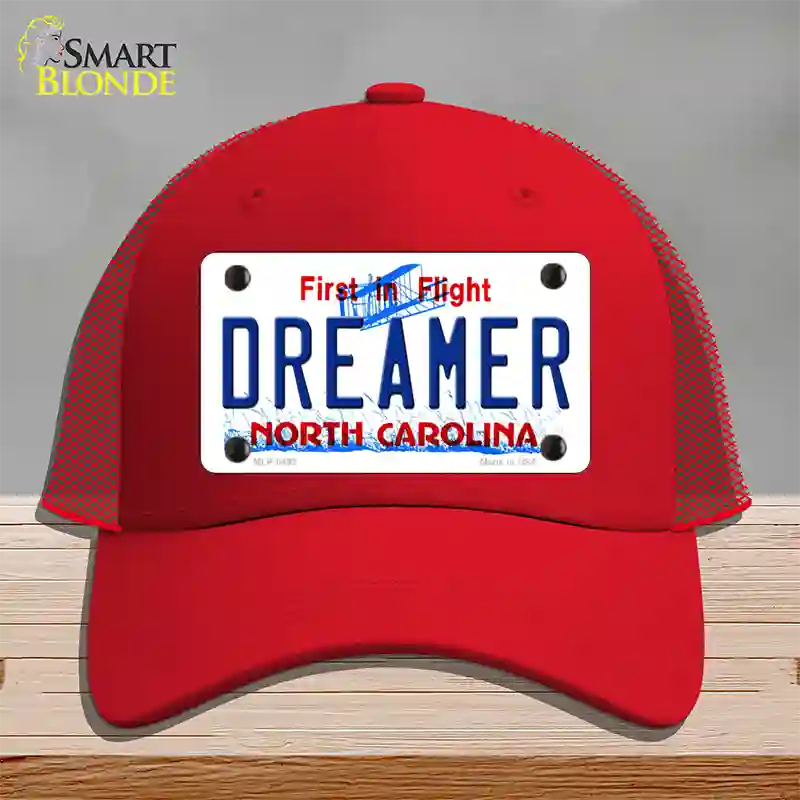 Dreamer North Carolina Novelty License Plate Hat Mesh / Red