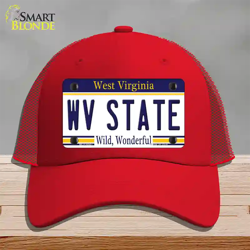 West Virginia State Novelty License Plate Hat Mesh / Red