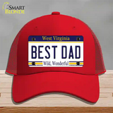 Best Dad West Virginia Novelty License Plate Hat Mesh / Red