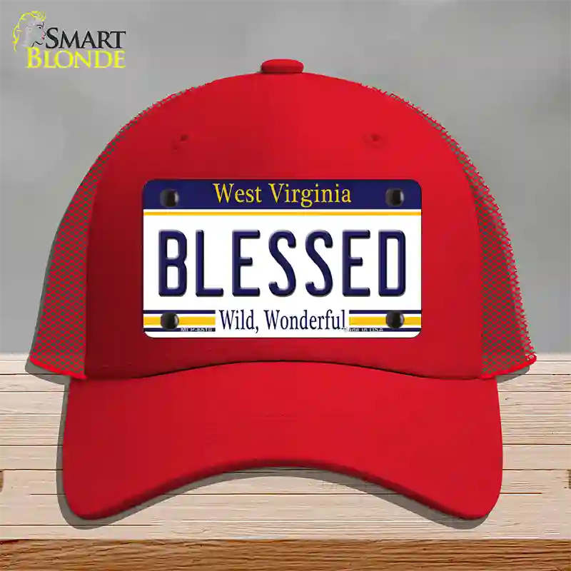 Blessed West Virginia Novelty License Plate Hat Mesh / Red