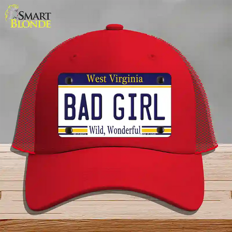 Bad Girl West Virginia Novelty License Plate Hat Mesh / Red