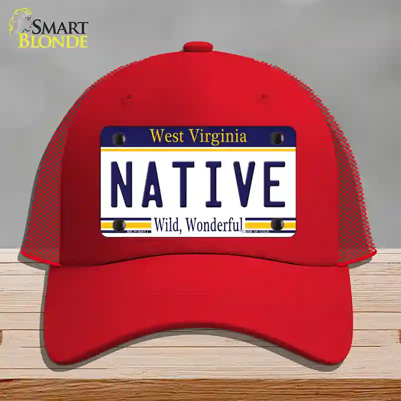 Native West Virginia Novelty License Plate Hat Mesh / Red